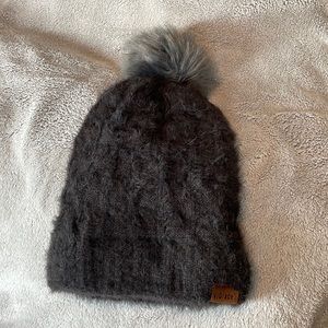 Gray Knit Beanie with Pom Pom